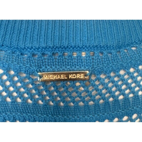 Women’s Michael Kors BLUE Coastal Lightweight Knit V Neck Tunic Sweater Sz M - Picture 5 of 7
